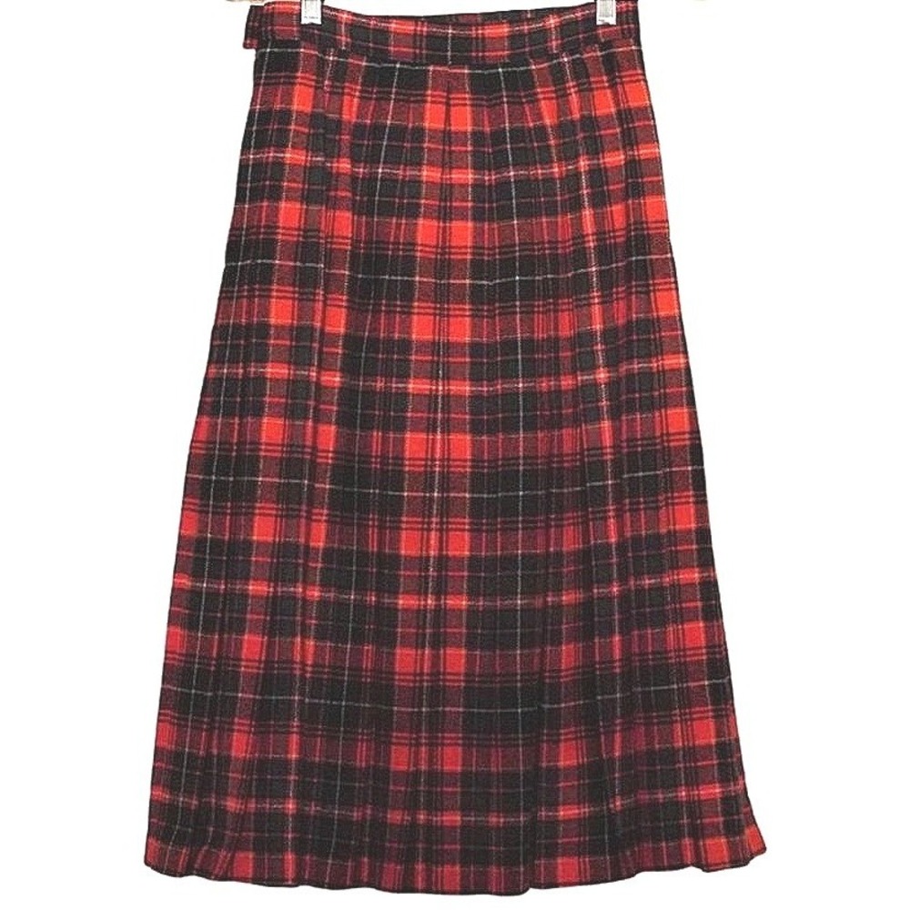 Vintage‎ Pendleton MacInnes Tartan Plaid Skirt Women 8 P Red Wool Pleated Midi